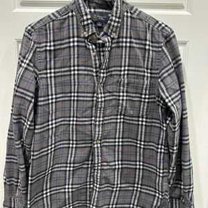 Men's Gray Plaid Button-Down Shirt